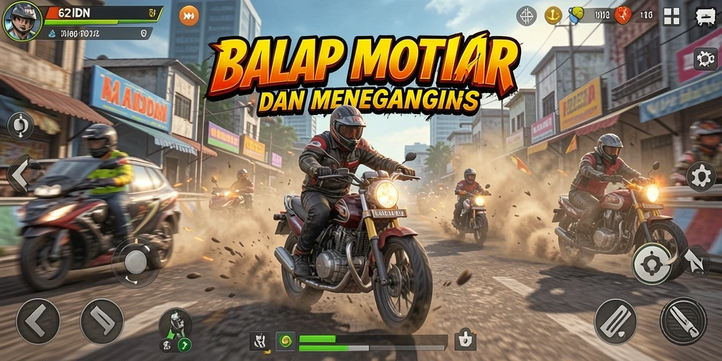 Tampilan gameplay seru dari 62IDN dengan balapan motor cepat