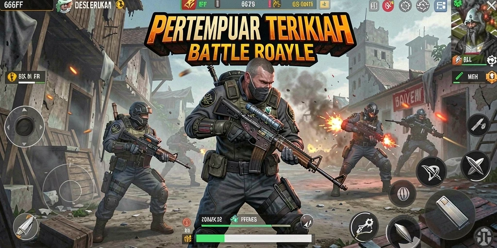 Tampilan dinamis gameplay 666FF dalam pertempuran Battle Royale.