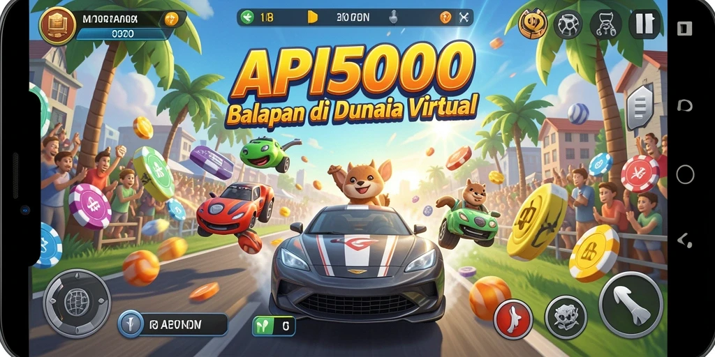 Screenshot utama API5000 menampilkan aksi balapan yang mendebarkan.