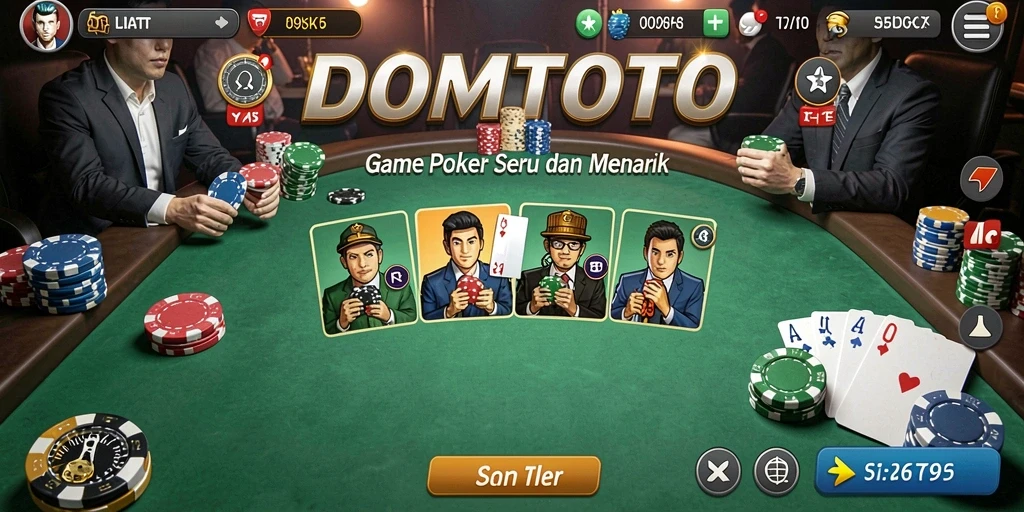 Screenshot menunjukkan gameplay Poker yang mendebarkan dan menarik.