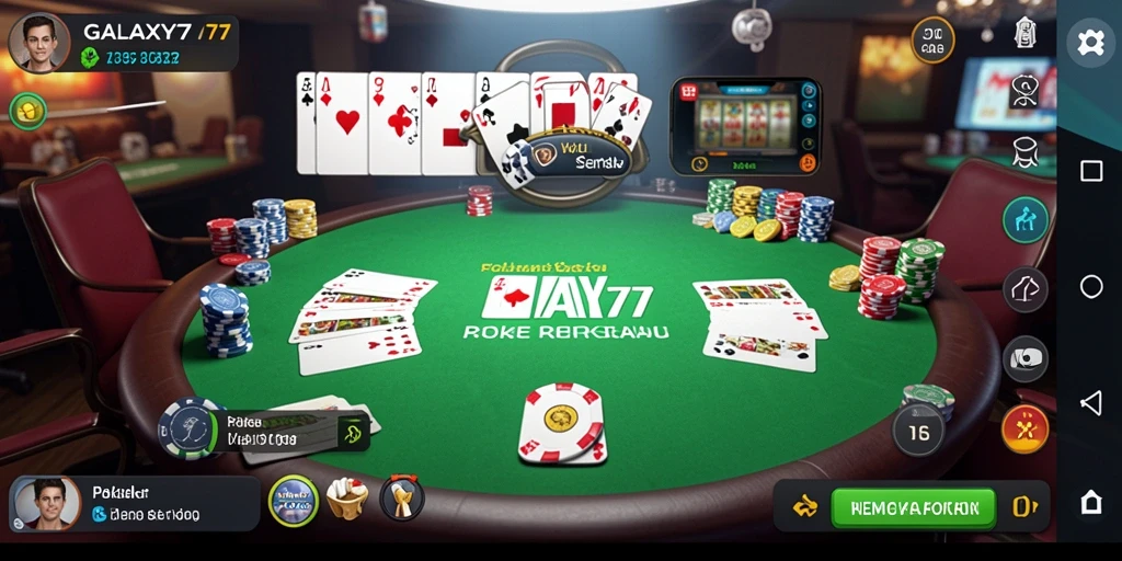 Screenshot gameplay GALAXY77 menampilkan aksi seru permainan poker.