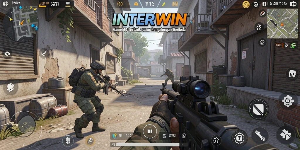 Screenshot INTERWIN menunjukkan aksi mendebarkan dalam pertempuran FPS.