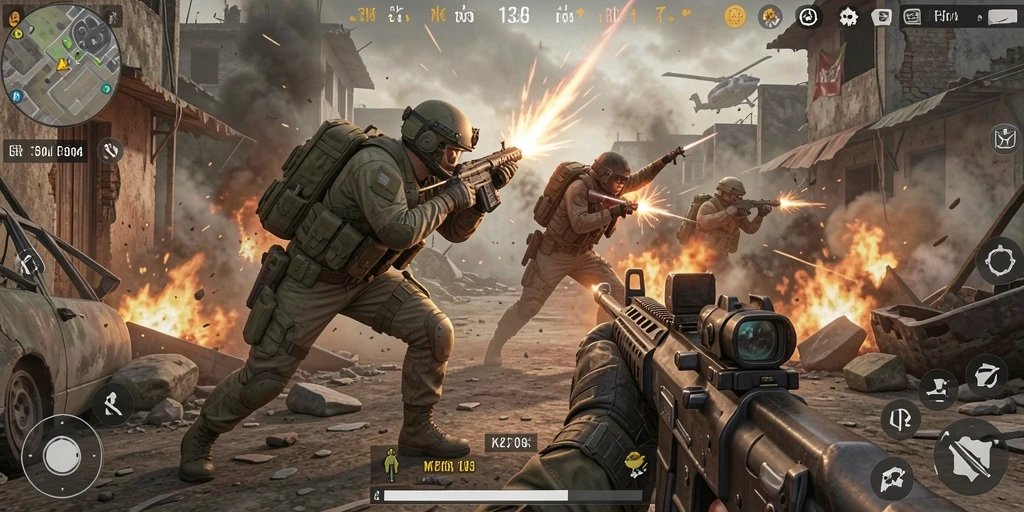 Screenshot gameplay K234 menunjukkan aksi tembak-menembak yang intens.