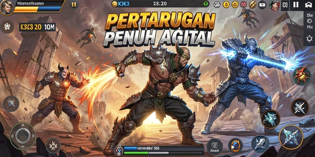 Tangkapan layar K3K3 menunjukkan pertarungan aksi yang intens dan karakter yang khas.