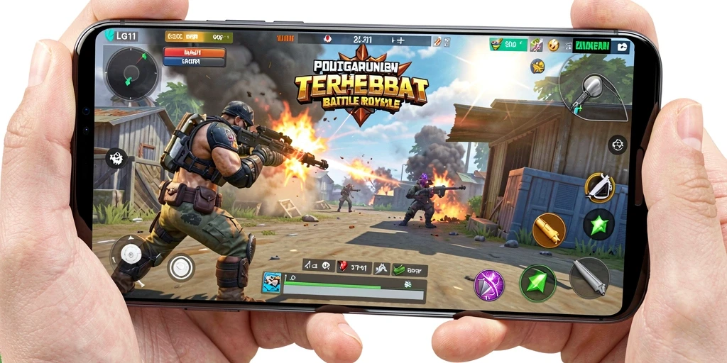 Screenshot gameplay LG111 menunjukkan aksi seru Battle Royale.