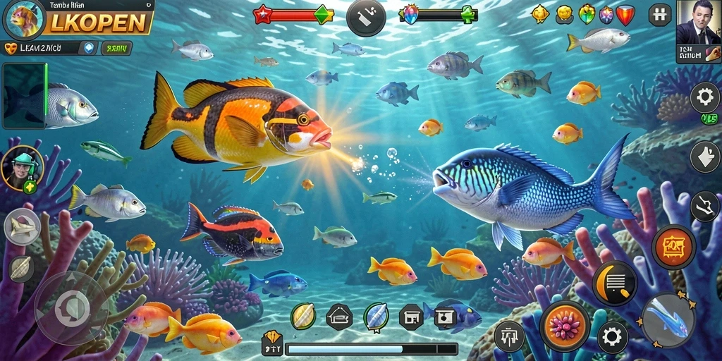 Tampilan screenshot LKOPEN yang menunjukkan aksi menembak ikan.