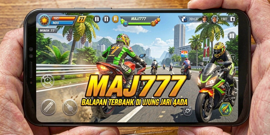 Screenshot gameplay <strong>MAJ777</strong> dengan balapan motor yang mendebarkan.