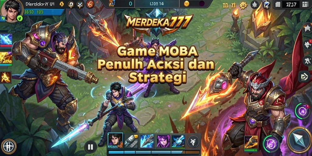 Screenshot gameplay MERDEKA777 yang menunjukkan aksi seru di arena MOBA.