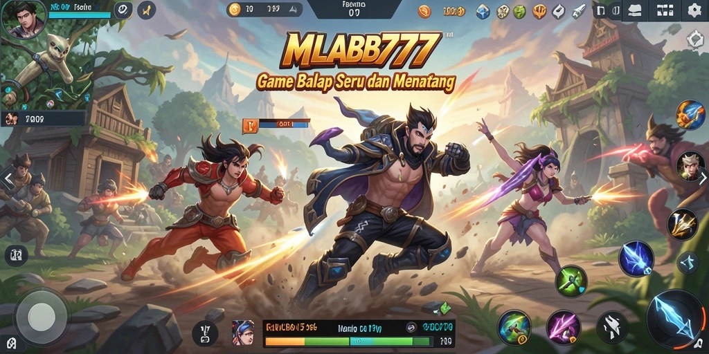 Screenshot gameplay MLBB777 menunjukkan aksi balap yang intens dan mendebarkan.