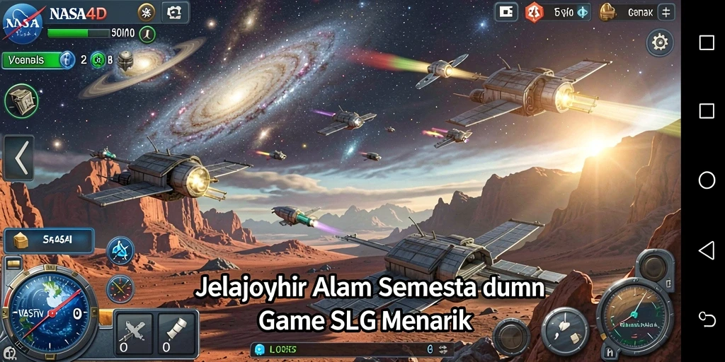 Screenshot utama NASA4D menampilkan aksi eksplorasi luar angkasa yang menegangkan.