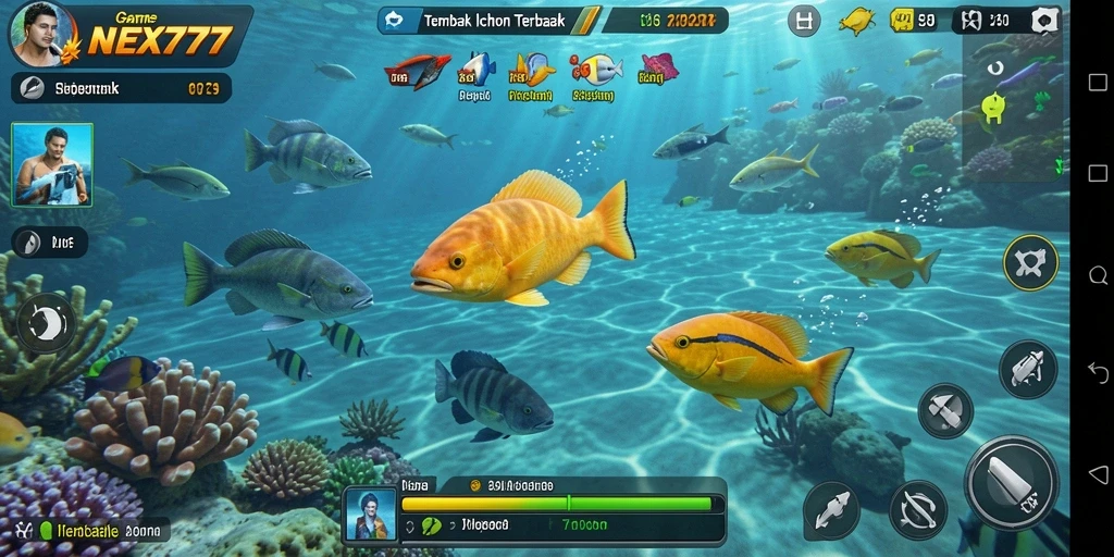 Tampilan gameplay NEX777 dengan aksi seru menembak ikan.