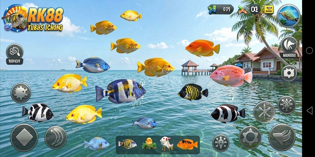 Screenshot gameplay RK88 yang menampilkan aksi menembak ikan.
