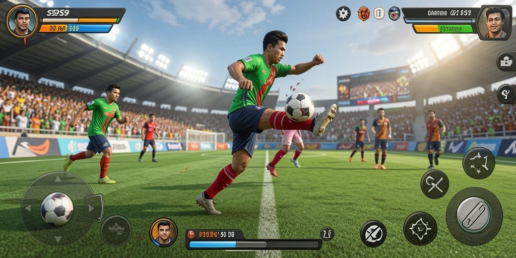 Tangkapan layar gameplay S9S9 menunjukkan aksi olahraga yang mendebarkan.