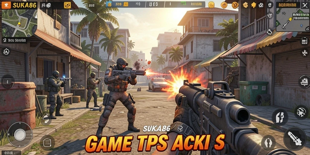 Tampilan seru gameplay SUKA86 dalam pertempuran TPS.