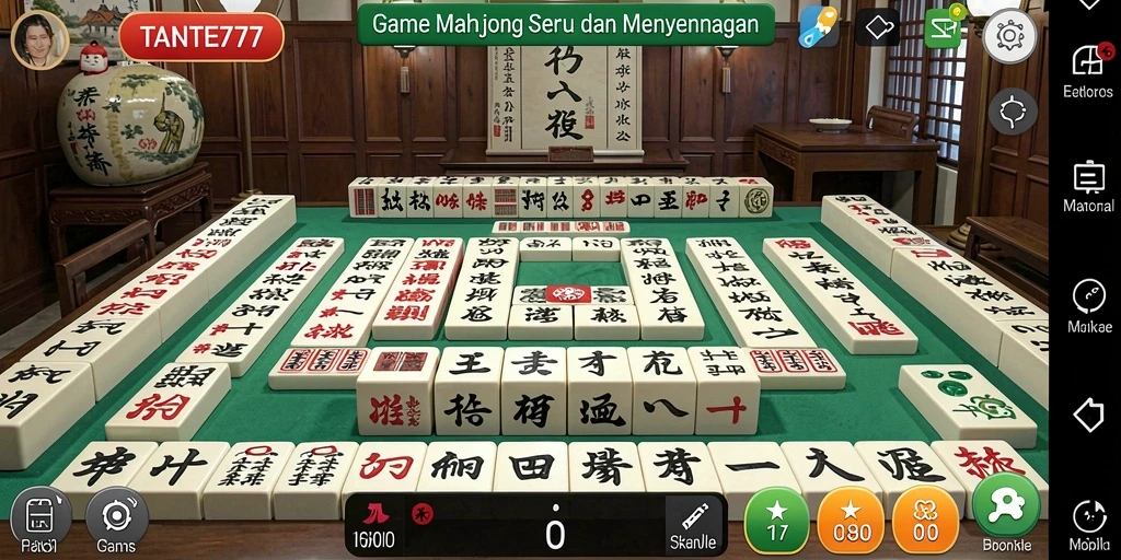 Screenshot gameplay TANTE777 menampilkan aksi seru dan strategi dalam bermain Mahjong.