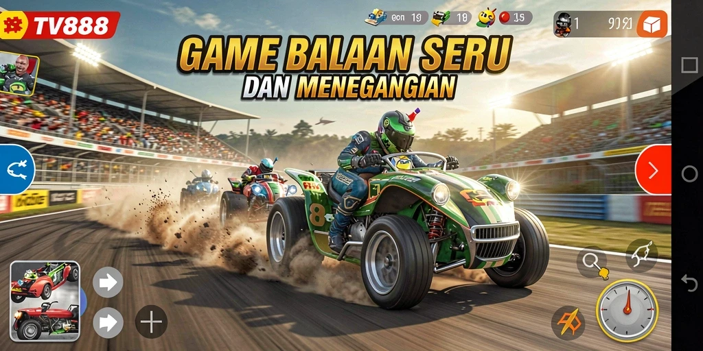 Tampilan gameplay balapan yang seru dan mendebarkan dari TV888.